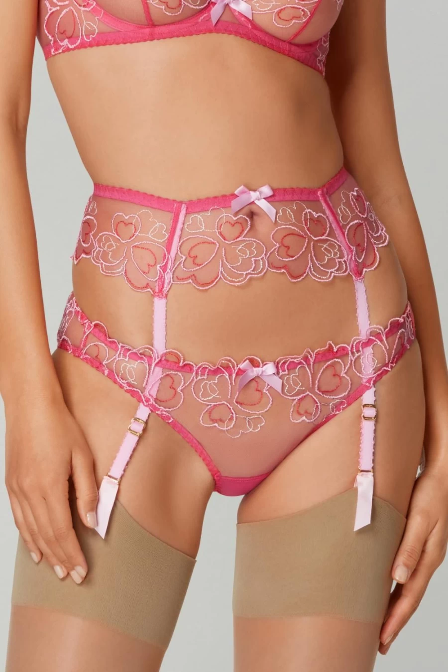 Agent Provocateur Maysie Suspender Fuchsia & Baby Pink Lingerie Set