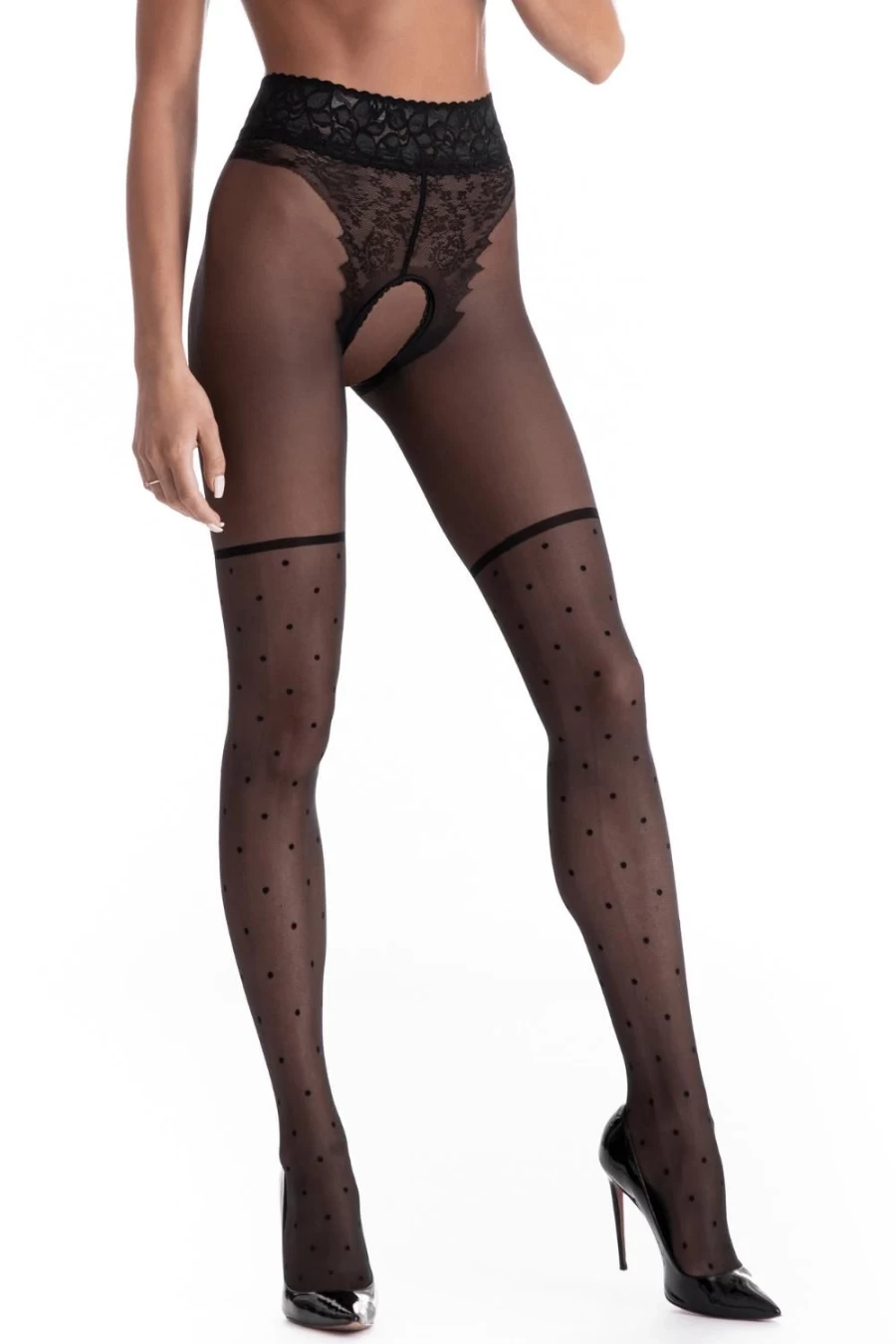 Amour Black Lolita 30 Denier Crotchless Tights - Elegant Gothic Fashion Hosiery