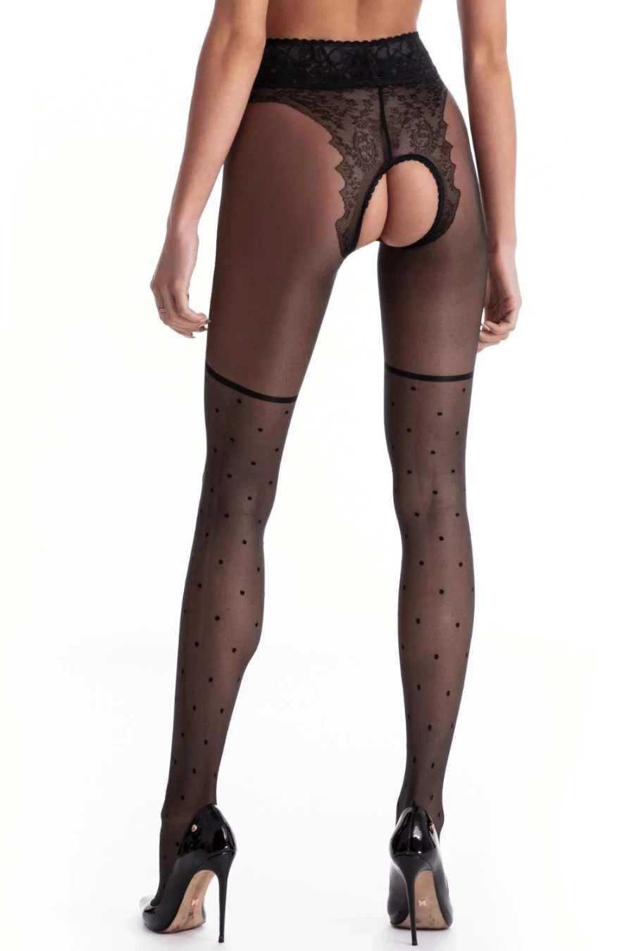 Amour Black Lolita 30 Denier Crotchless Tights - Elegant Gothic Fashion Hosiery