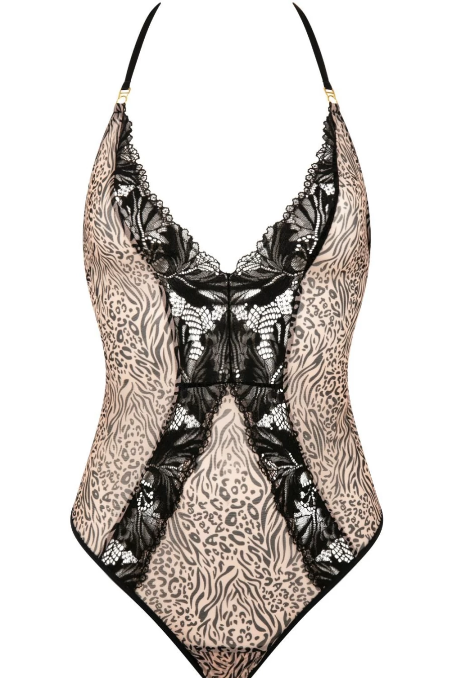 Atelier Amour Black Caresse Feline Crotchless Thong Bodysuit Lingerie