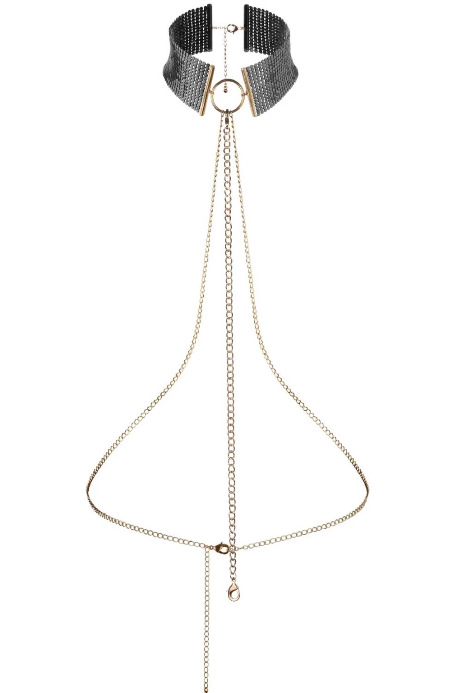 Bijoux Indiscrets Black Metallic Mesh Chain Collar - Desir Metallique Choker Necklace