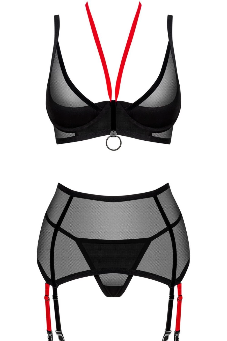 Obsessive Black Glandez Lace Bra, Thong & Suspender Set