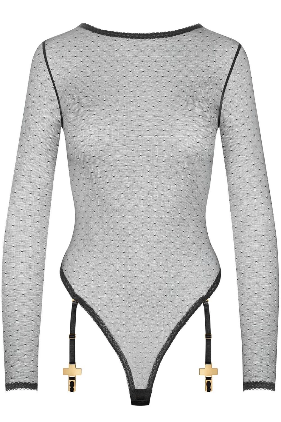 Maison Close Black Long Sleeve Suspender Thong Bodysuit Lingerie