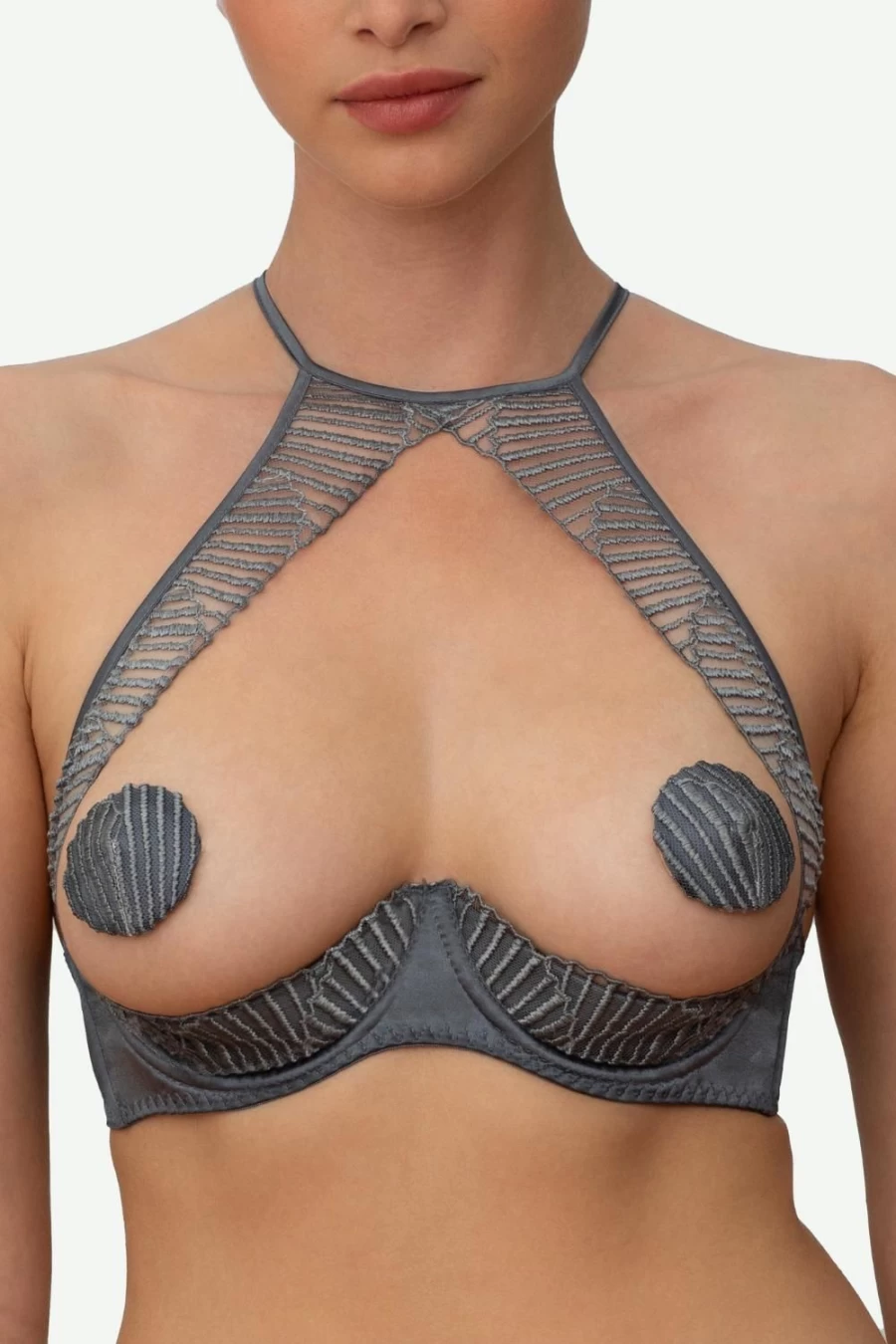 Coco de Mer Athena Quarter Cup Bra in Silver - Lingerie & Intimate Apparel