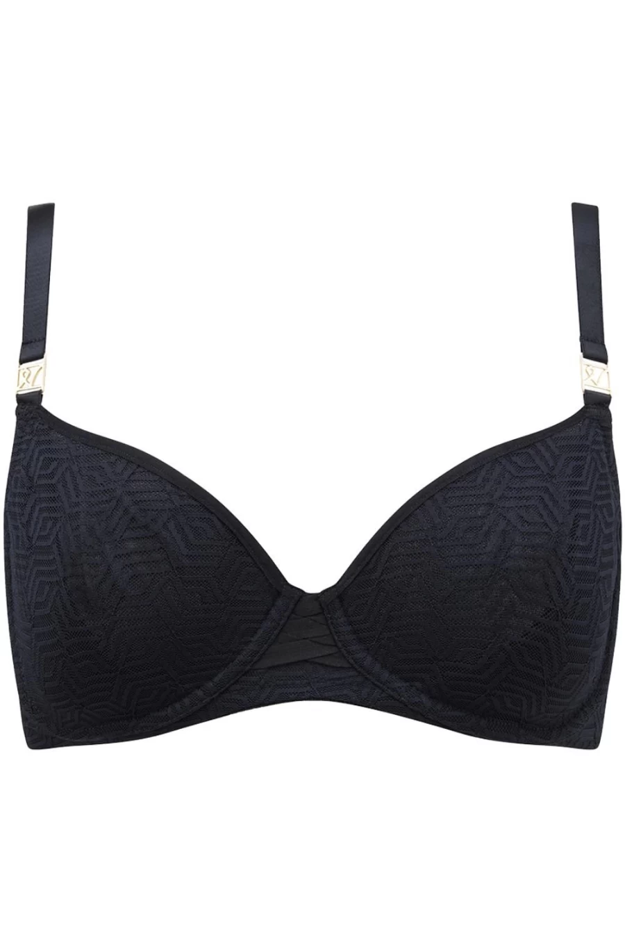 Nudea Sheer Black Balcony Bra - Lace Deco Underwire Bralette for Women