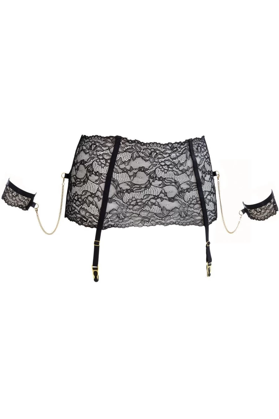 Maison Close Black Lace Suspender Belt with Detachable Cuffs - Elegant Lingerie Garter Belt