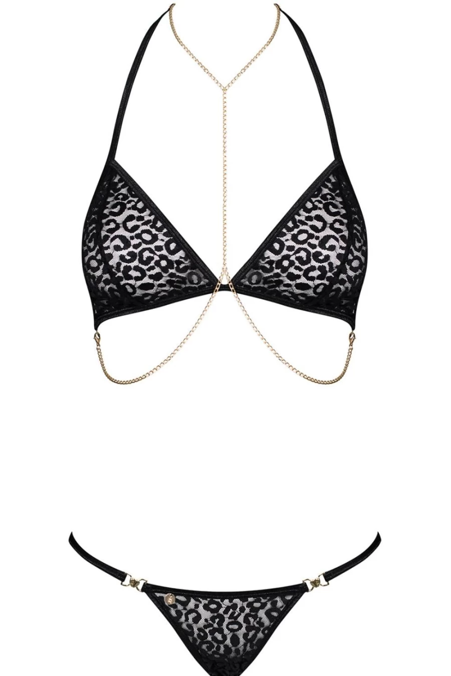 Obsessive Pantheria Black Lace Bra and Thong Set - Seductive Women's Lingerie