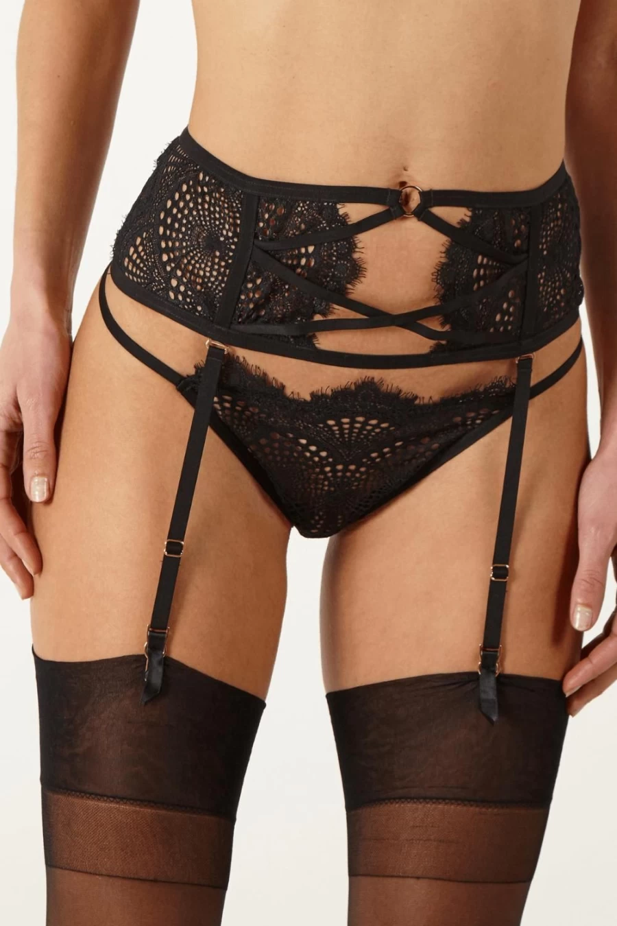 Atelier Amour Black Madame Reve Suspender Belt for Women - Elegant Lingerie Garter Belt
