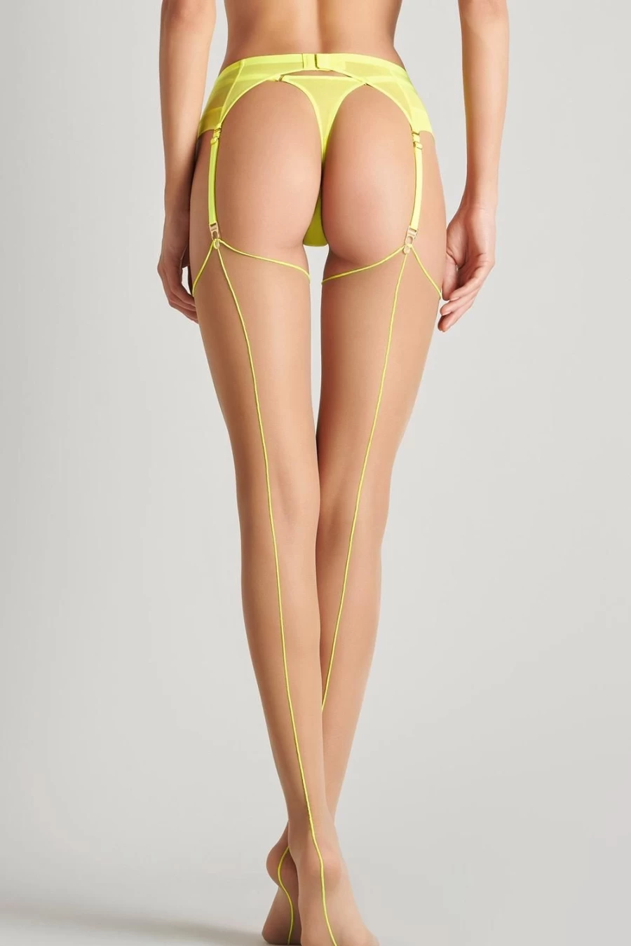 Maison Close Nude & Neon Yellow Cut & Curled Seamed Stockings - Retro High Heel Stockings